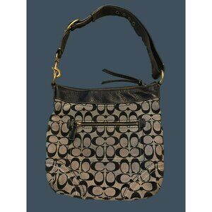 Coach Signature Hobo Bag Black & Gray Canvas Leather Adjustable Strap